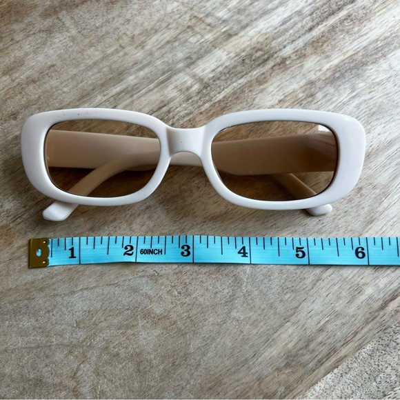 Y2K Slim Rectangle Retro Style Sunglasses with Cream Frames and Orange Lens - Picture 5 of 5